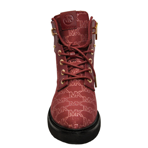 Michael Kors Trudy MK Signature Outline Jacquard Lace Up Boot Mulberry/Red Nib - Picture 3 of 5